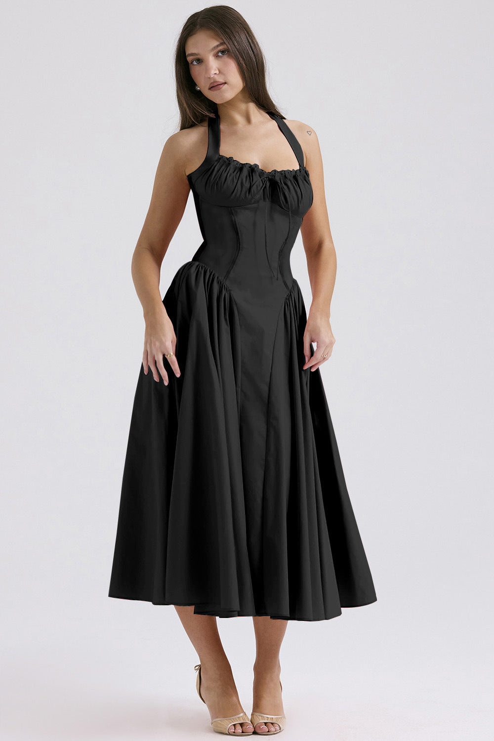 Halter Neck Laced Flared Maxi Dress