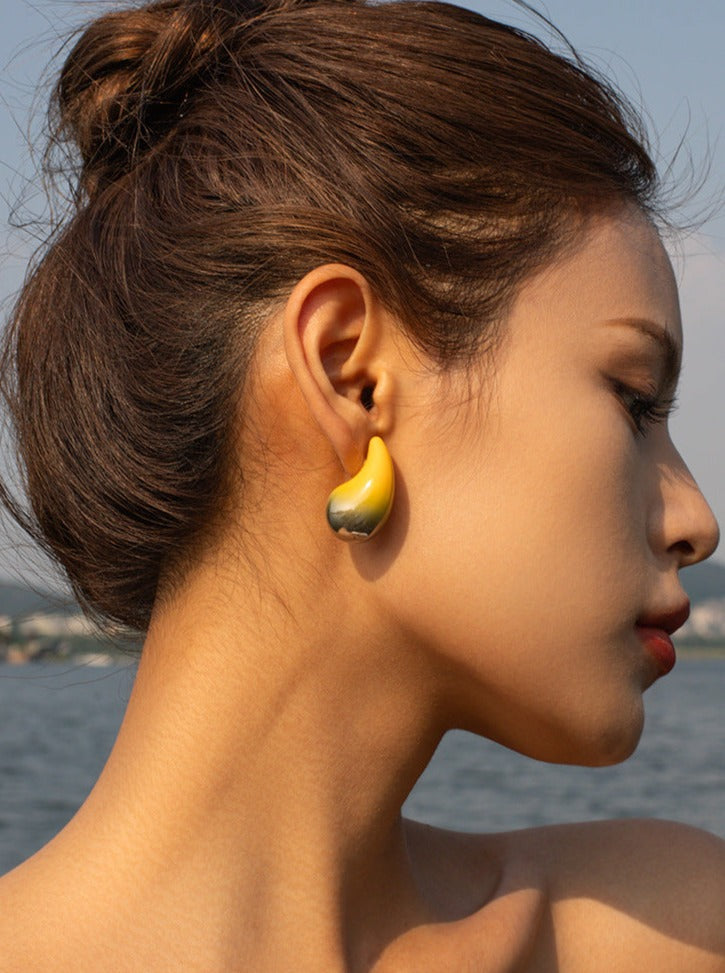 18K Gold Stainless Steel Water Drop Gradient Color Earrings
