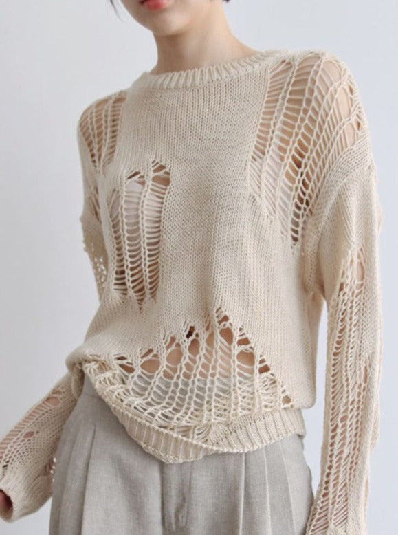 Hollow Long-Sleeved Knitted Sweater Cardigan