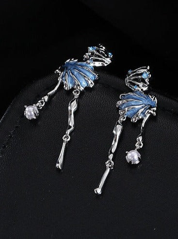 Asymmetrical Enamel Pearl Silver Earrings