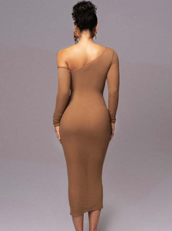 Sexy See Through Cold Shoulder Long Sleeve Bodycon Dress