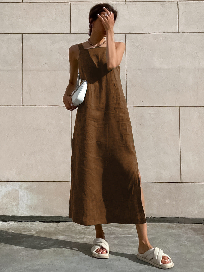 Loose Linen Slitted Dress