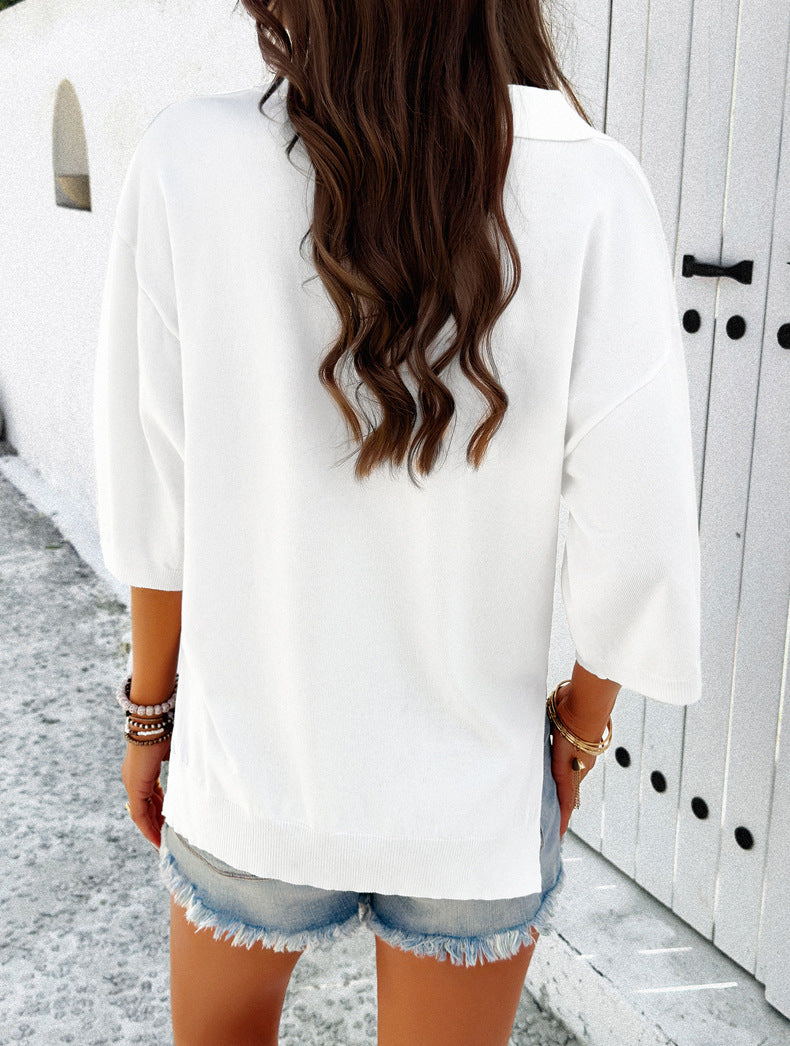 Loose Solid Color Sweater Shirt