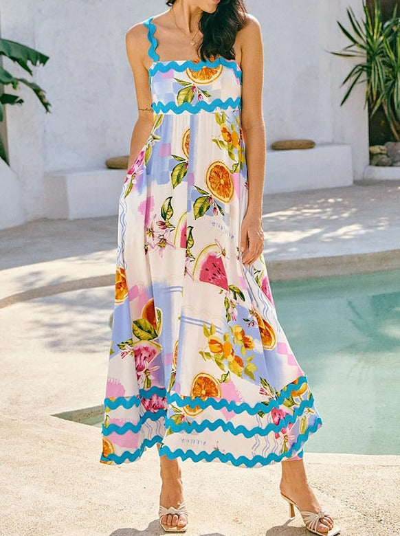 Tropical Printed Long Summer Dress