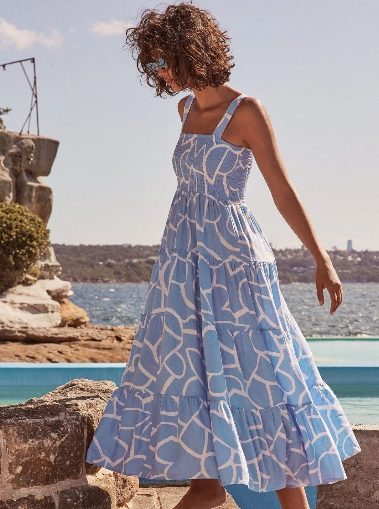 Elegant Abstract Printed Halter Bustier Dress