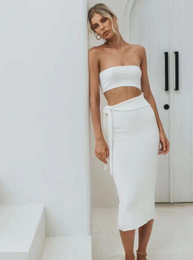 Sexy White Tube Top Cut Out Bodycon Dress