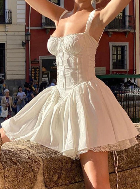 Vintage blonde trim korset A-line kjole 