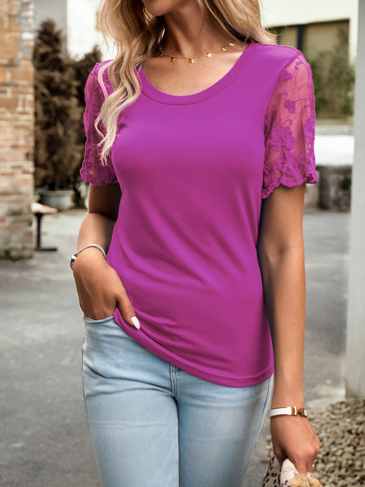 Round Neck Lace Sleeve T-Shirt