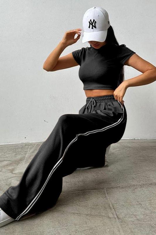 Casual Two Piece Crop Top and High Waist Pants Set