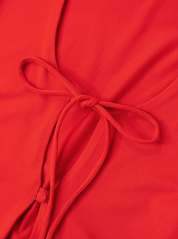 Long-Sleeved Hollow Binding Rope Tight Ruffle Dress