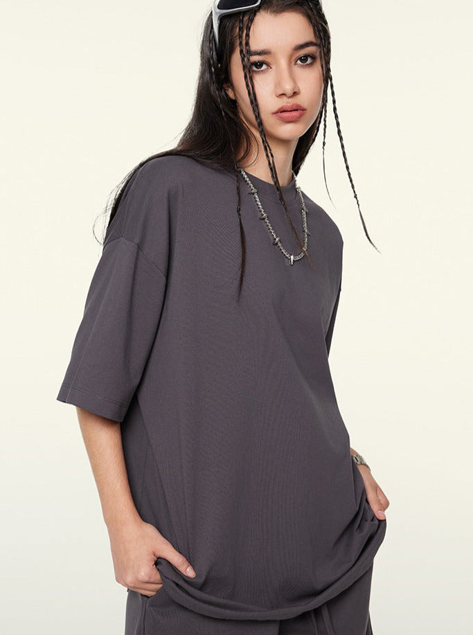 Solid Color Frayed Half-Sleeved Trendy Tops