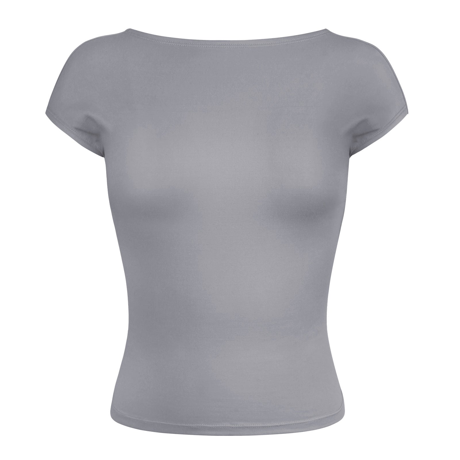 Light Gray Sexy Backless Slim Breathable Short Sleeve Shirt