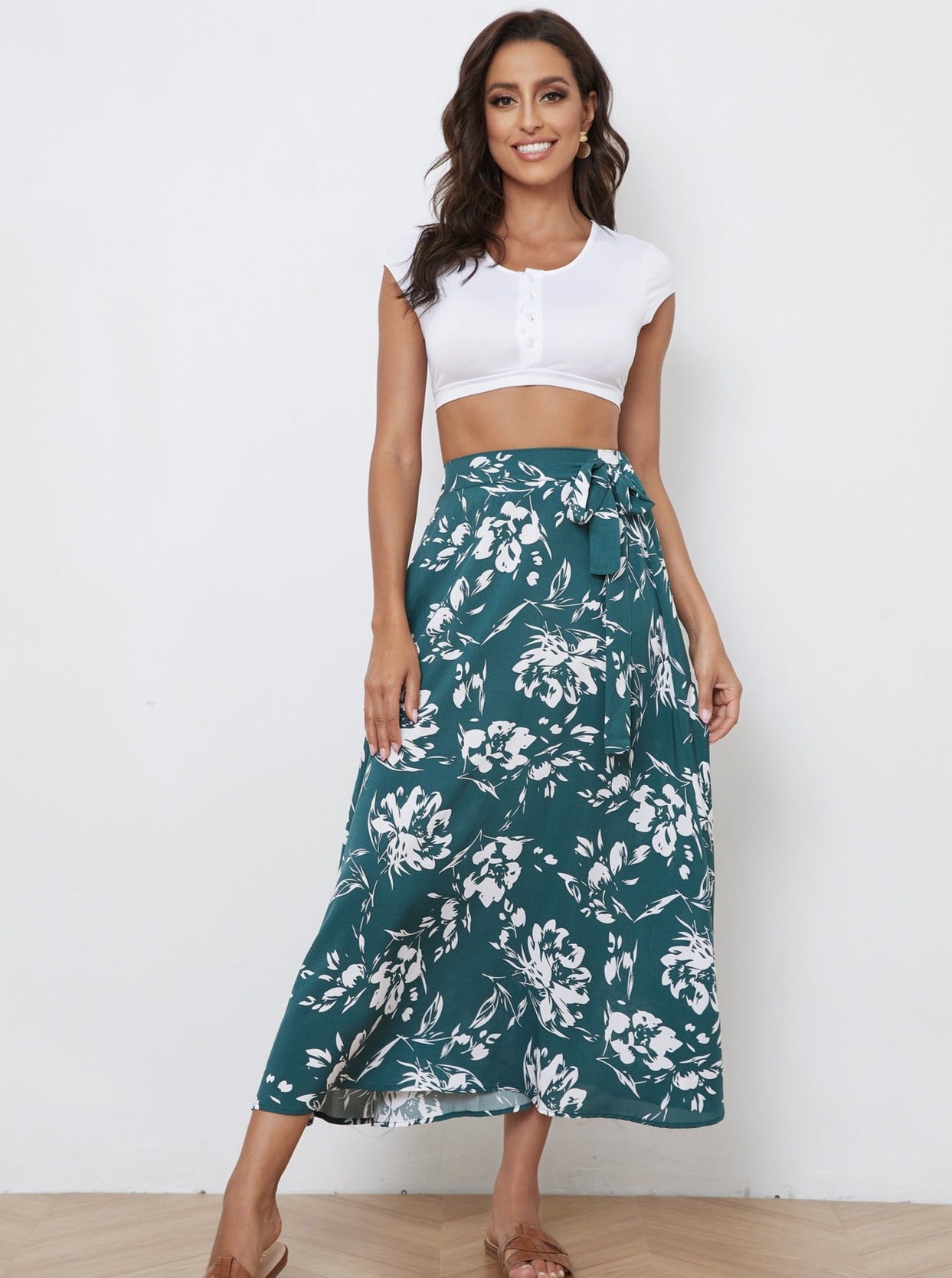 Vintage Floral Print A-Line Summer Skirt