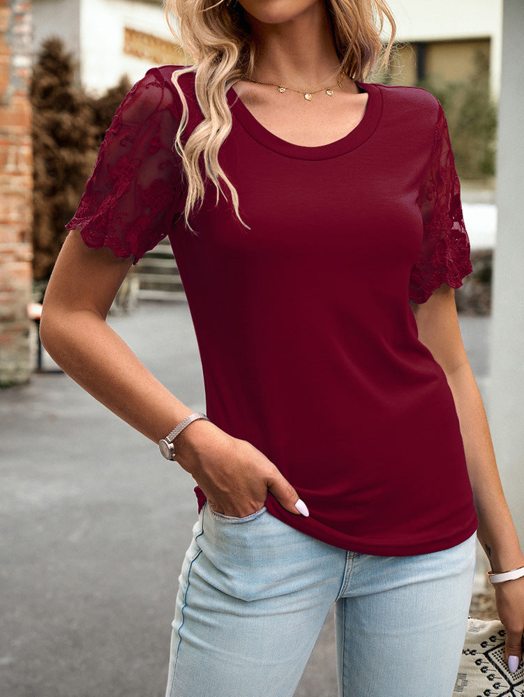 Round Neck Lace Sleeve T-Shirt