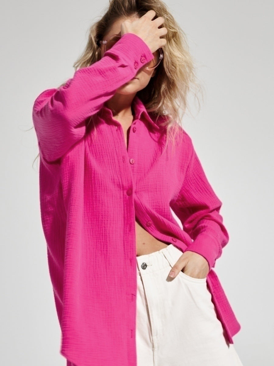 Elegant Pink Loose Temperament Polo Shirt