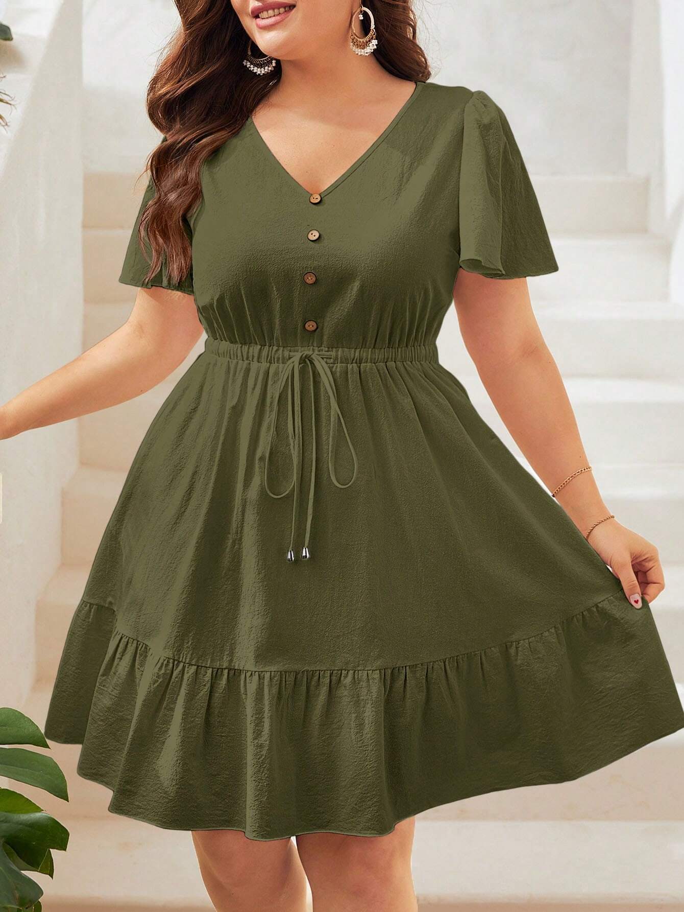 Plus Size V-Neck Flared Dress