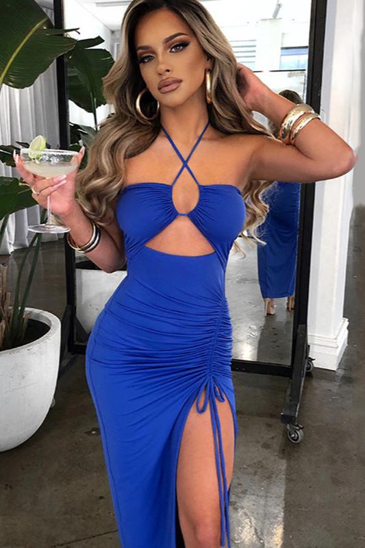 Sexy Cutout Halter Neck High Slit Long Dress