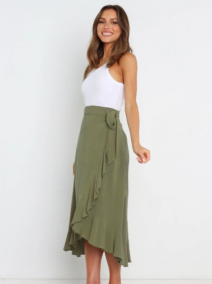 Asymmetrical Sexy Grass Green Long Skirt