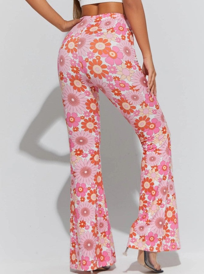 Sexy Floral Printed Bell Bottom Pants