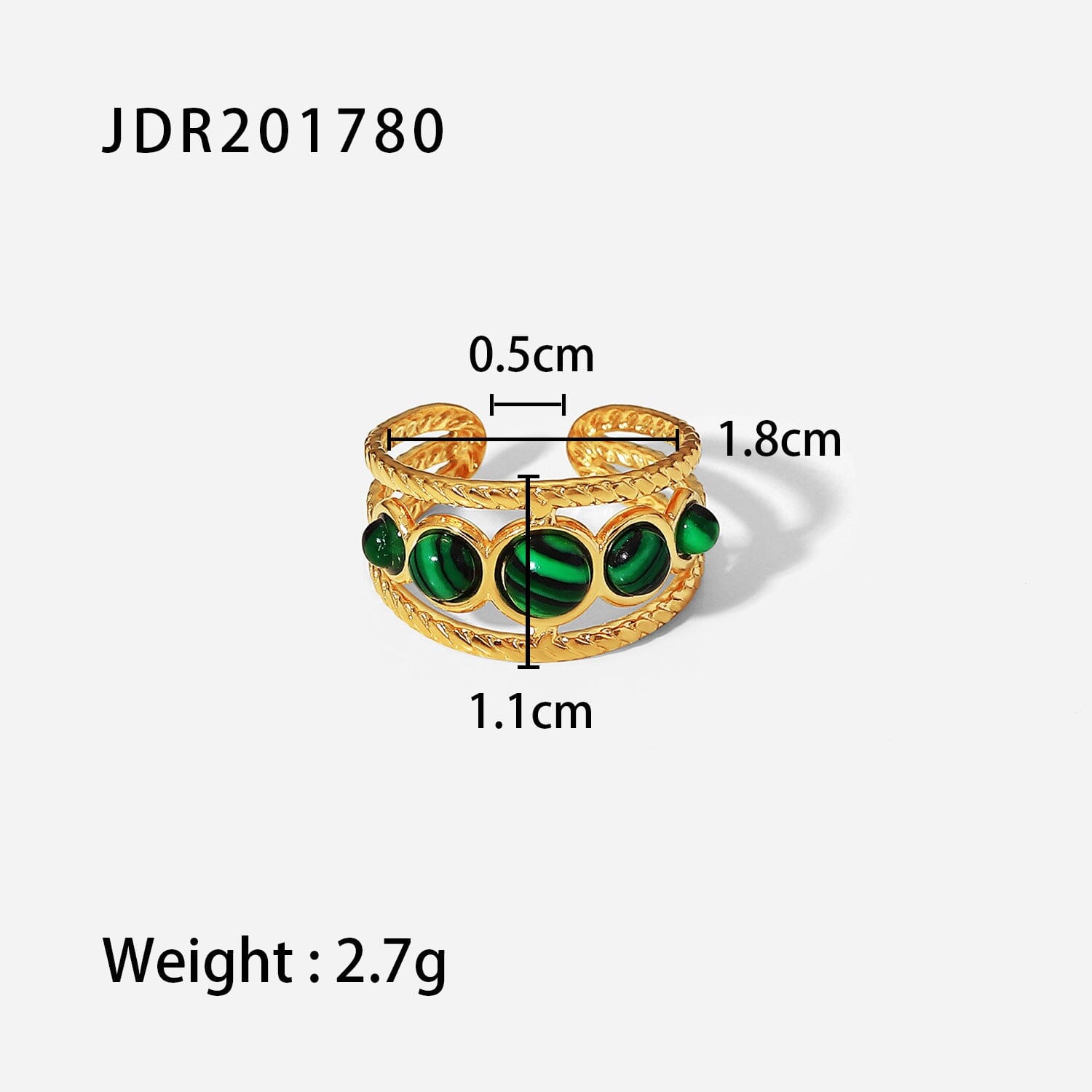 18K gold-plated Malachite titanium steel ring PinchBox JDR201780 