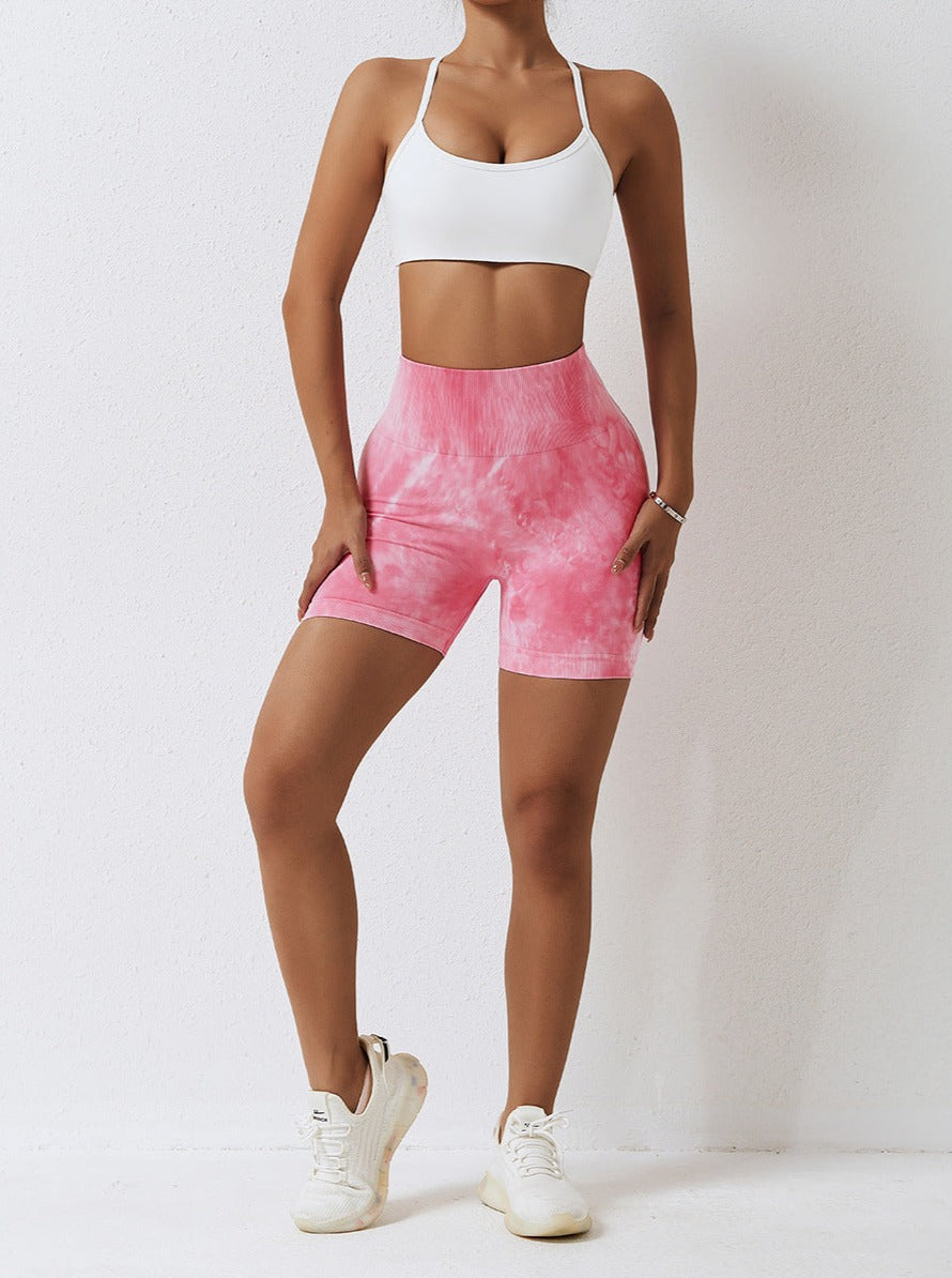 Light Pink Tie Dye Seamless Fitness Shorts