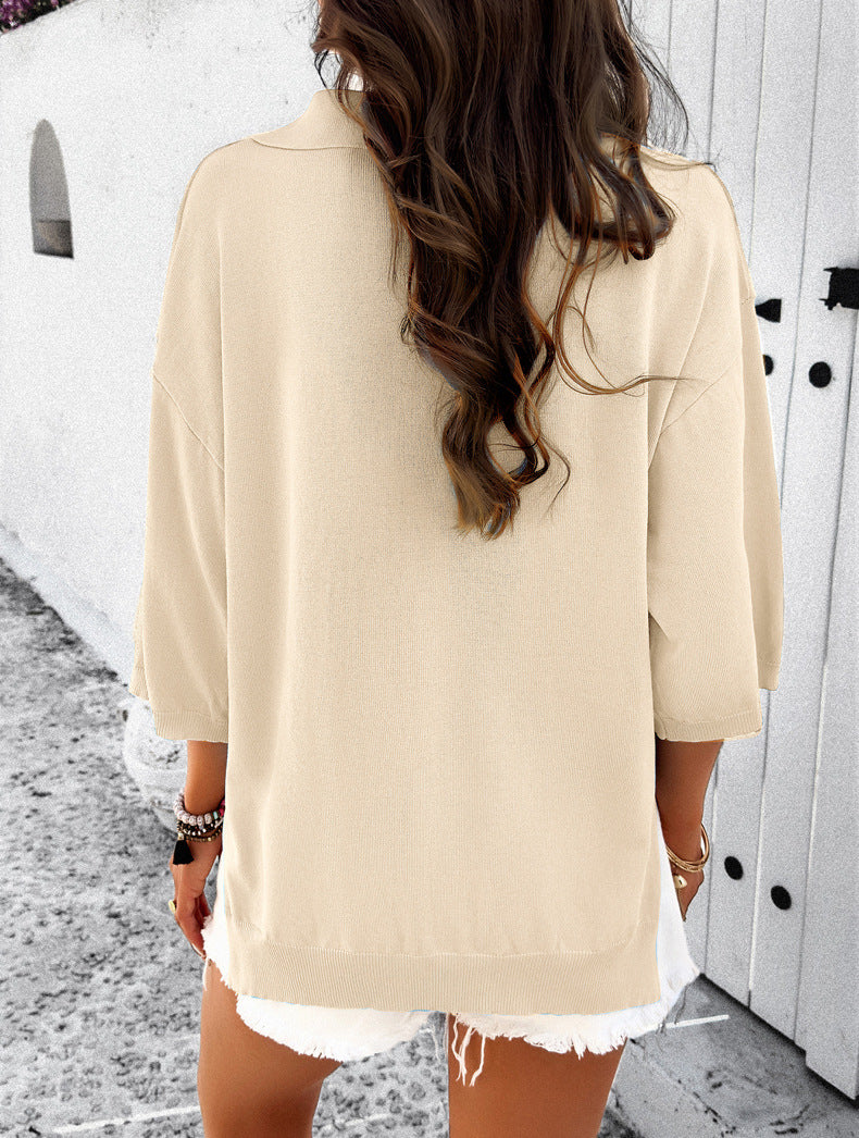 Loose Solid Color Sweater Shirt