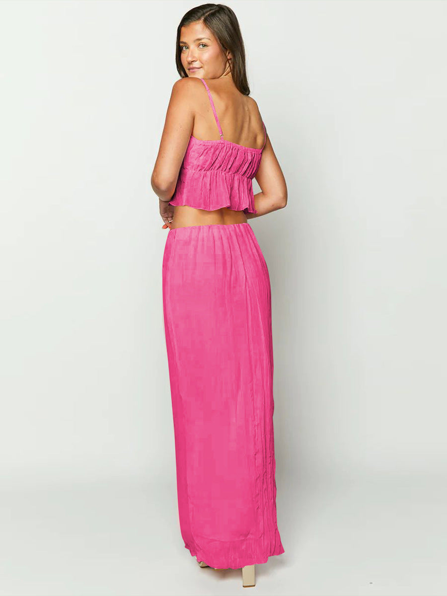 Two Piece Pink Sleeveless Top and Long Skirt Set