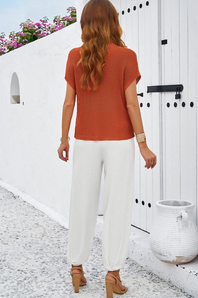 Round Neck Short Sleeve Top and Pants Set