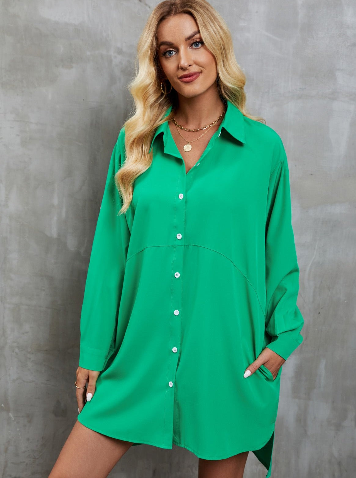 Button Up Collared Neck Pocketed Long Sleeve Shirt