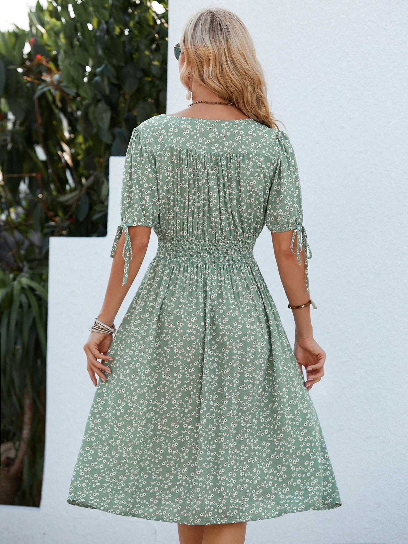 Floral V-Neck Short Sleeve Style Midi Dress
