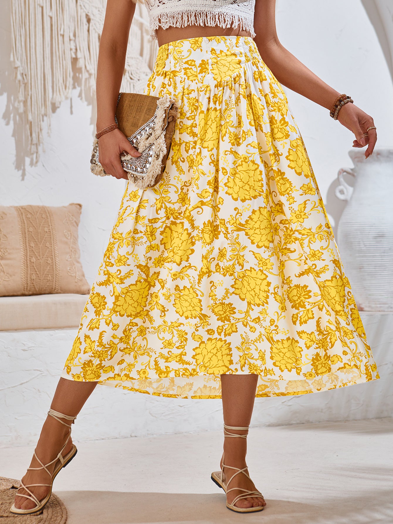 Floral Summer Printed Casual Slim Waist Long Skirt