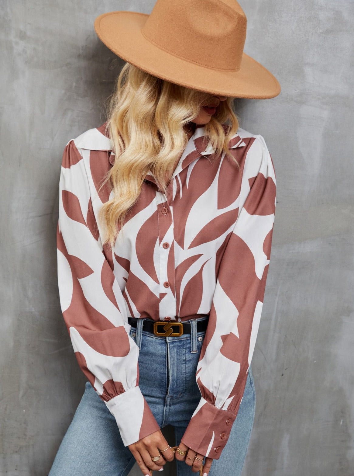 Abstract Print Casual Loose Long Sleeve Button Down Shirt