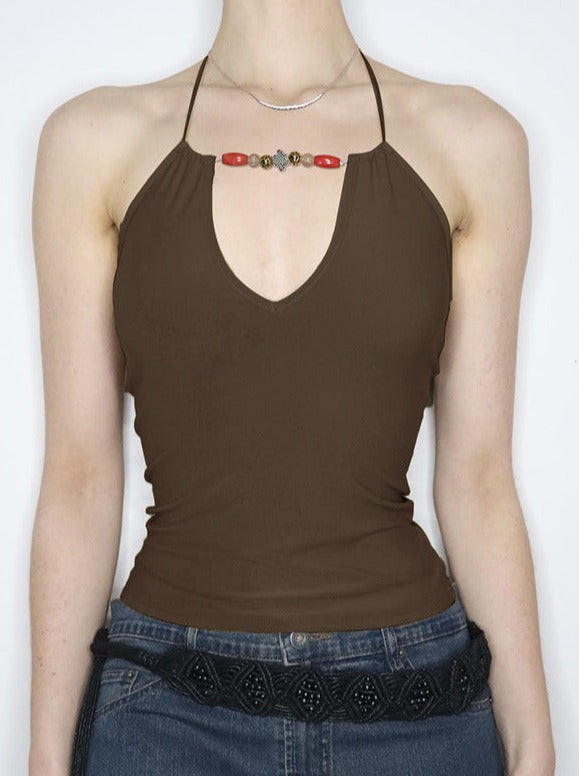 Ensfarvede sexet skjorte med åben V-hals foran 