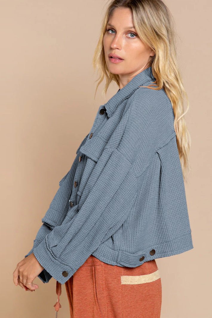 Long Sleeve Solid Color Collared Jacket