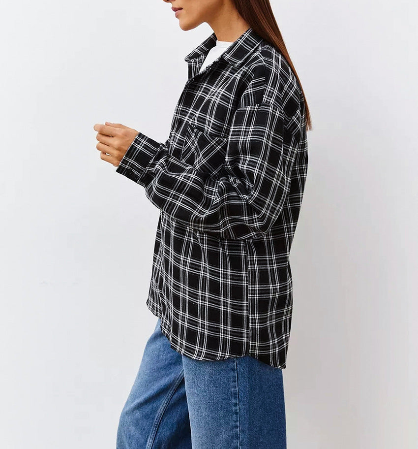 Retro Classic Long Sleeve Casual Checkered Shirt With Pocket