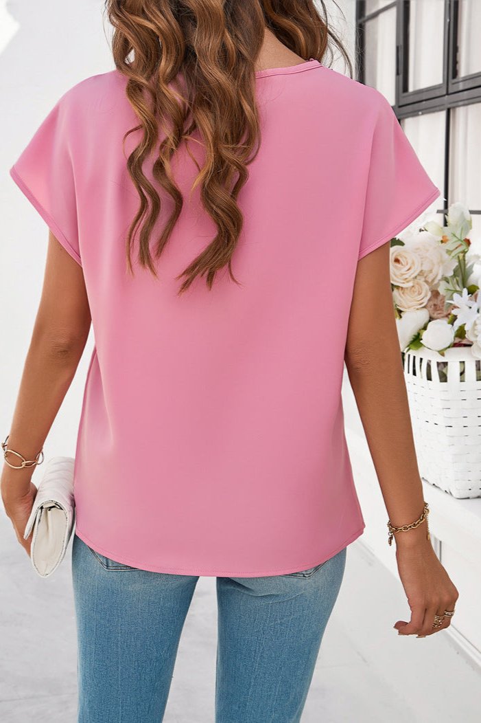 Elegant V-Neck Lace Short Sleeve Shirt