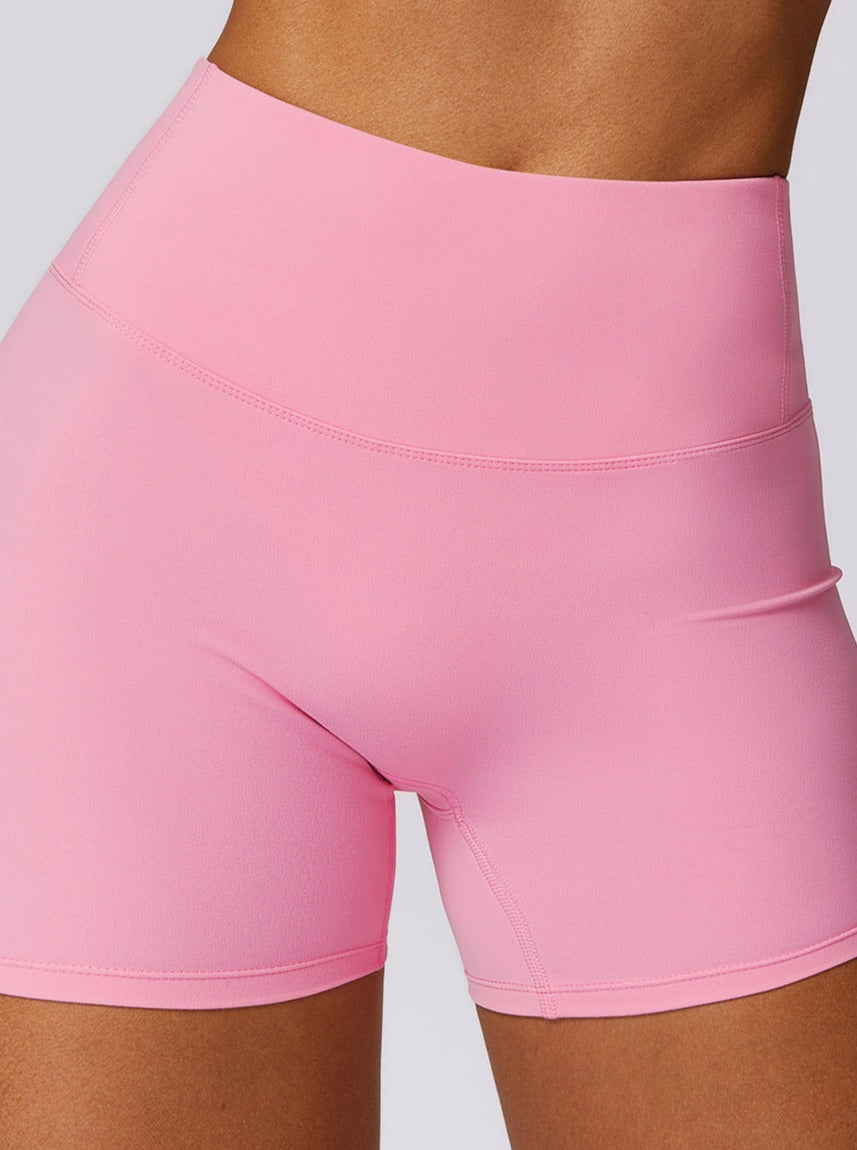 Pink Plain Seamless Fitness Shorts
