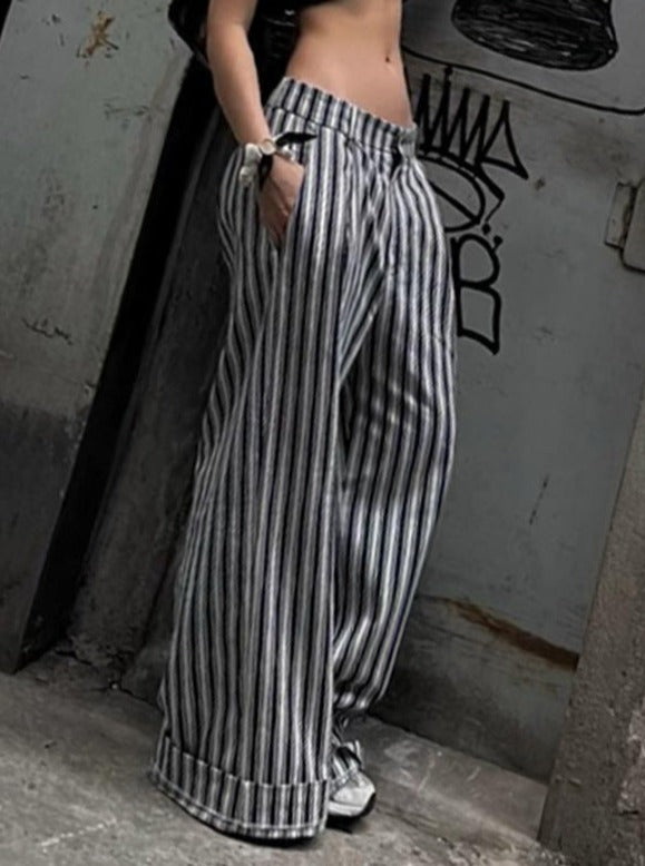 Women's Street Style Loose Striped Pants