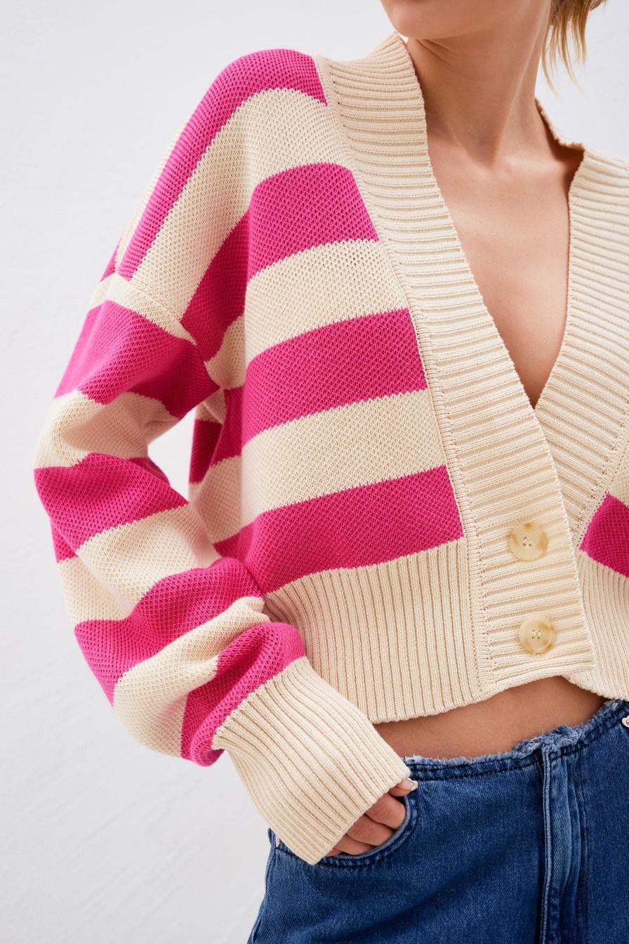 Deep V-Neck Striped Knitted Sweater