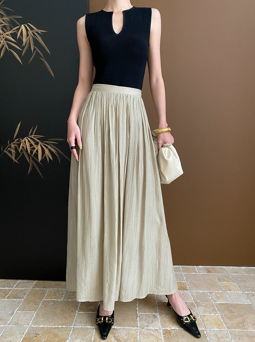 Pleated Textured A-Line Skirt