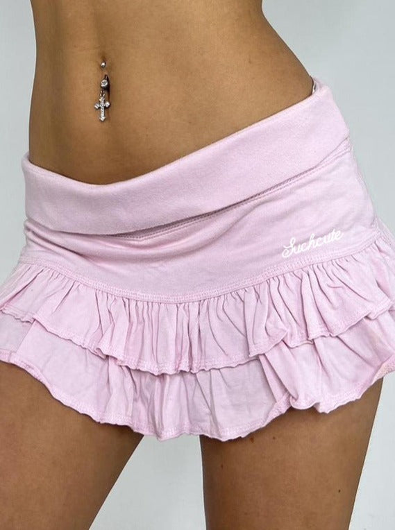 Solid Color Sexy Low Waist Layered Short Skirt