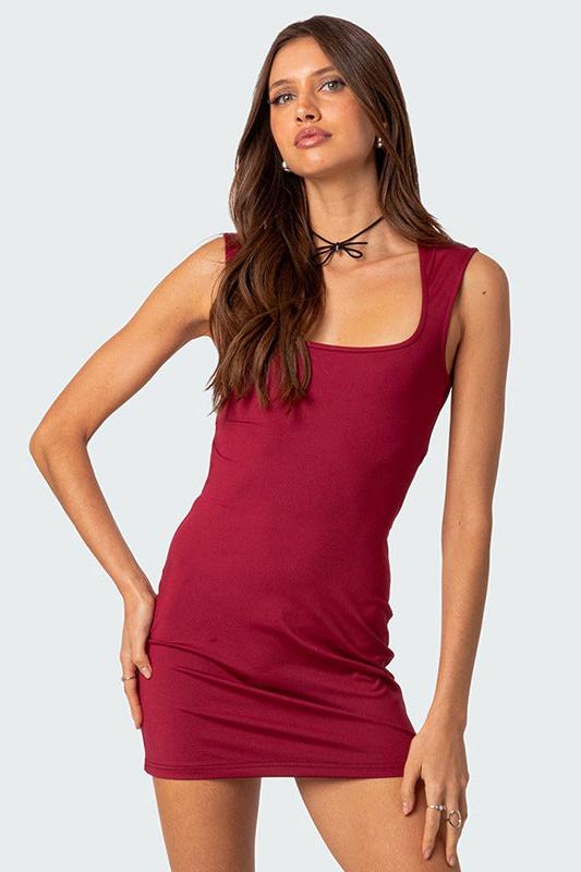 Solid Color Square Neck Dress