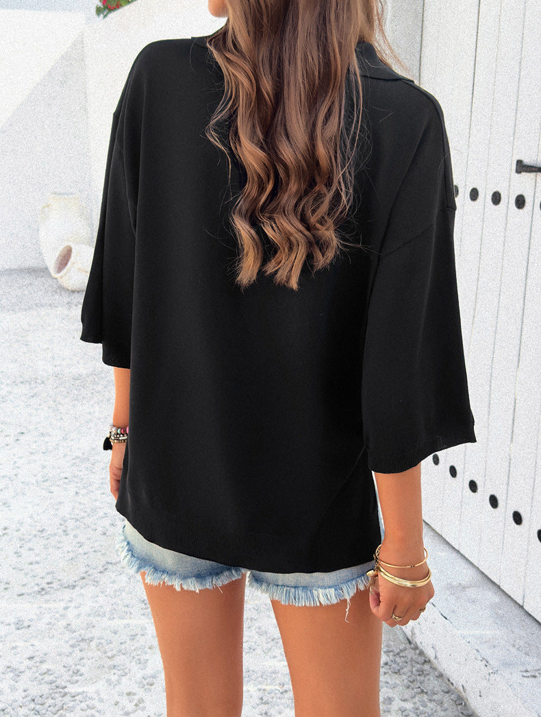 Loose Solid Color Sweater Shirt