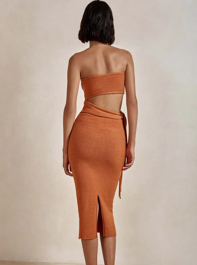 Sexy Orange Tube Top Cut Out Bodycon Dress