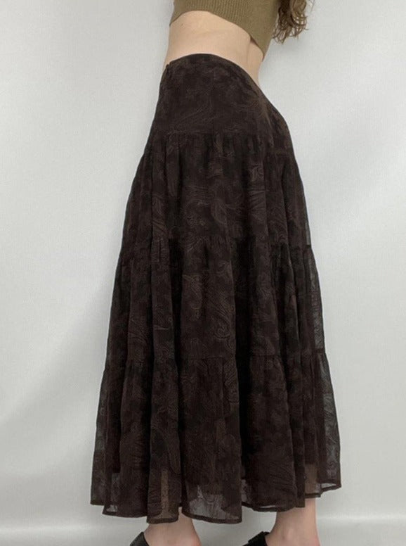 Black Low Waist A-Line Casual Temperament Long Skirt