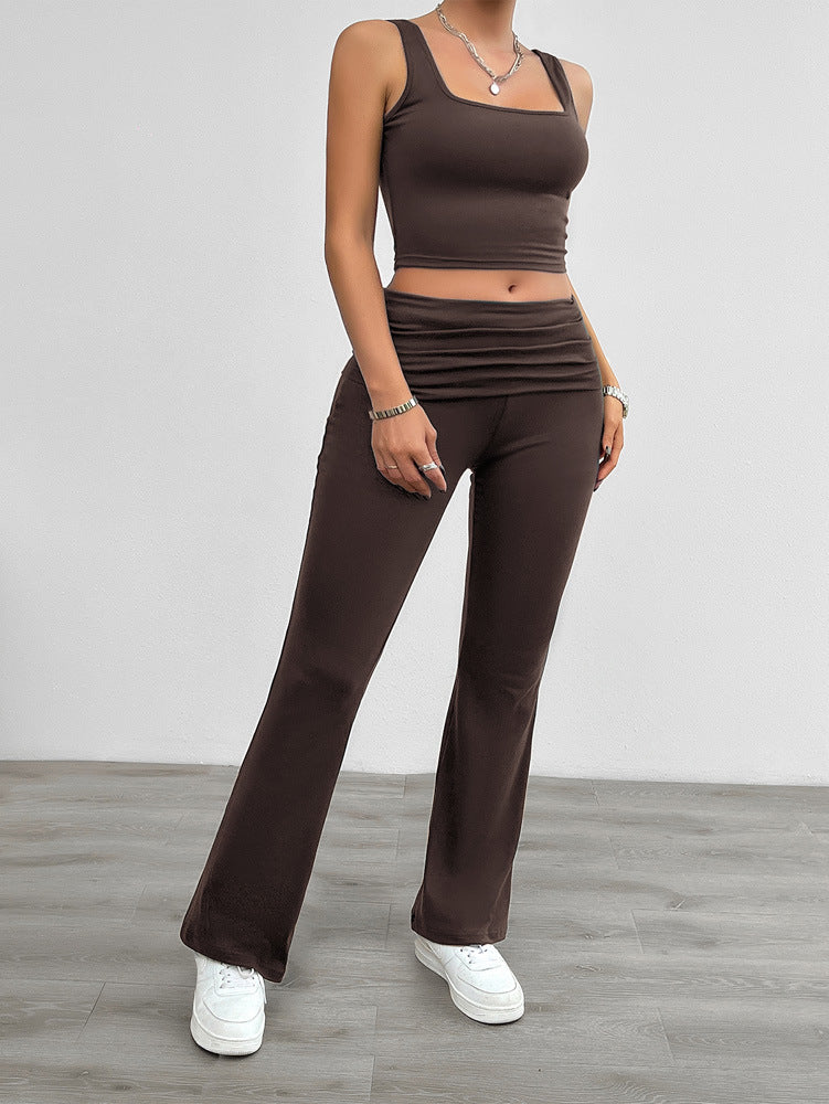 Casual Solid Color Slim Pants Set