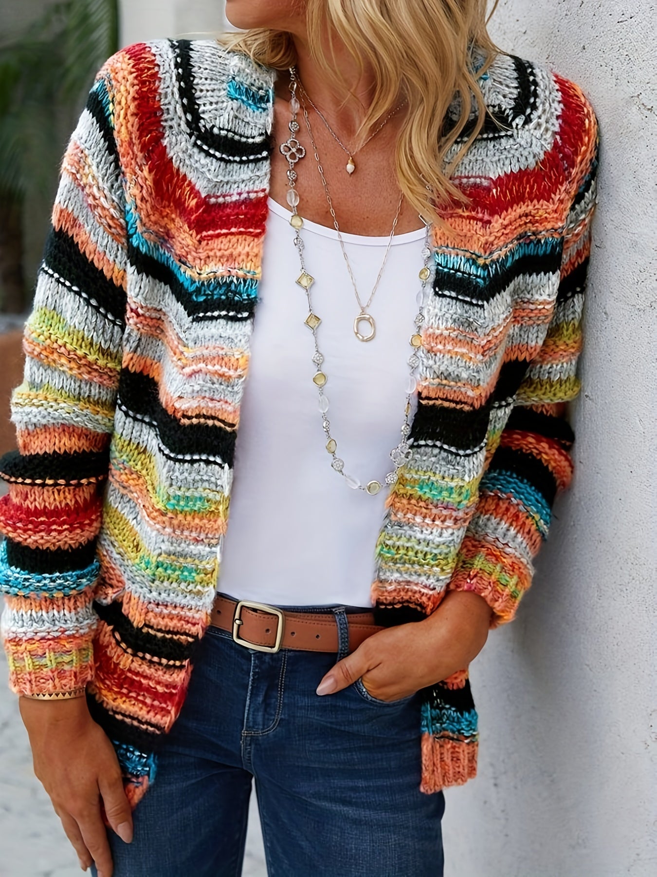 Classic Knitted Open Front Long Sleeve Cardigan