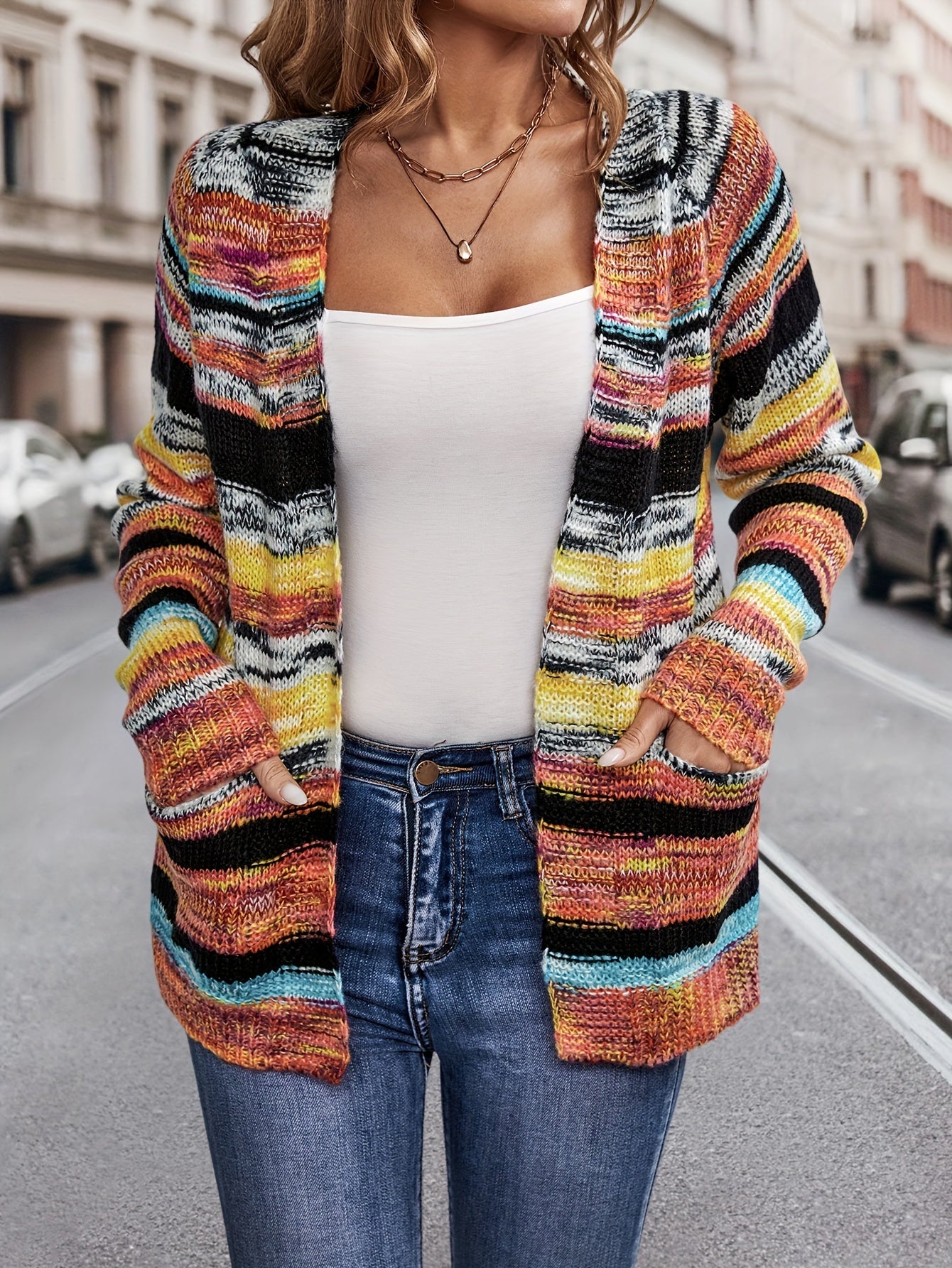 Classic Knitted Open Front Long Sleeve Cardigan