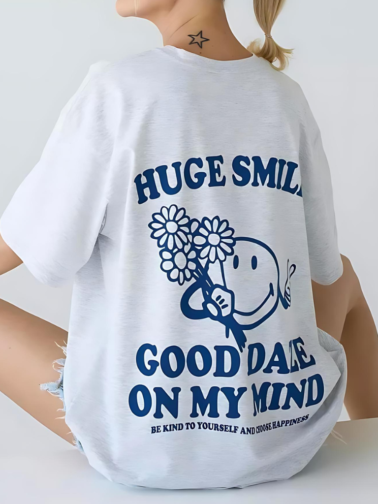 Casual Streetwear Letter Printed Huge Smile Shirt