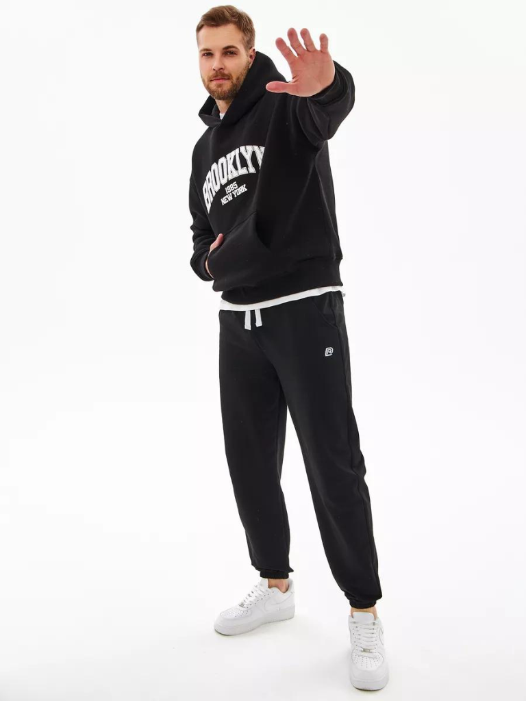 Casual Black Sporty Drawstring Trousers